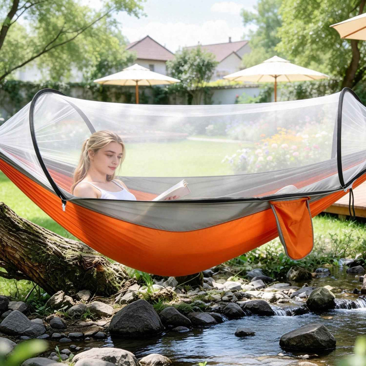 3-in-1 Camping Hammock with Mosquito Net – 440 lb Capacity, 70D Nylon | Pop-Up Net, Dual Zippers | 1.43 lbs | 3 Colors