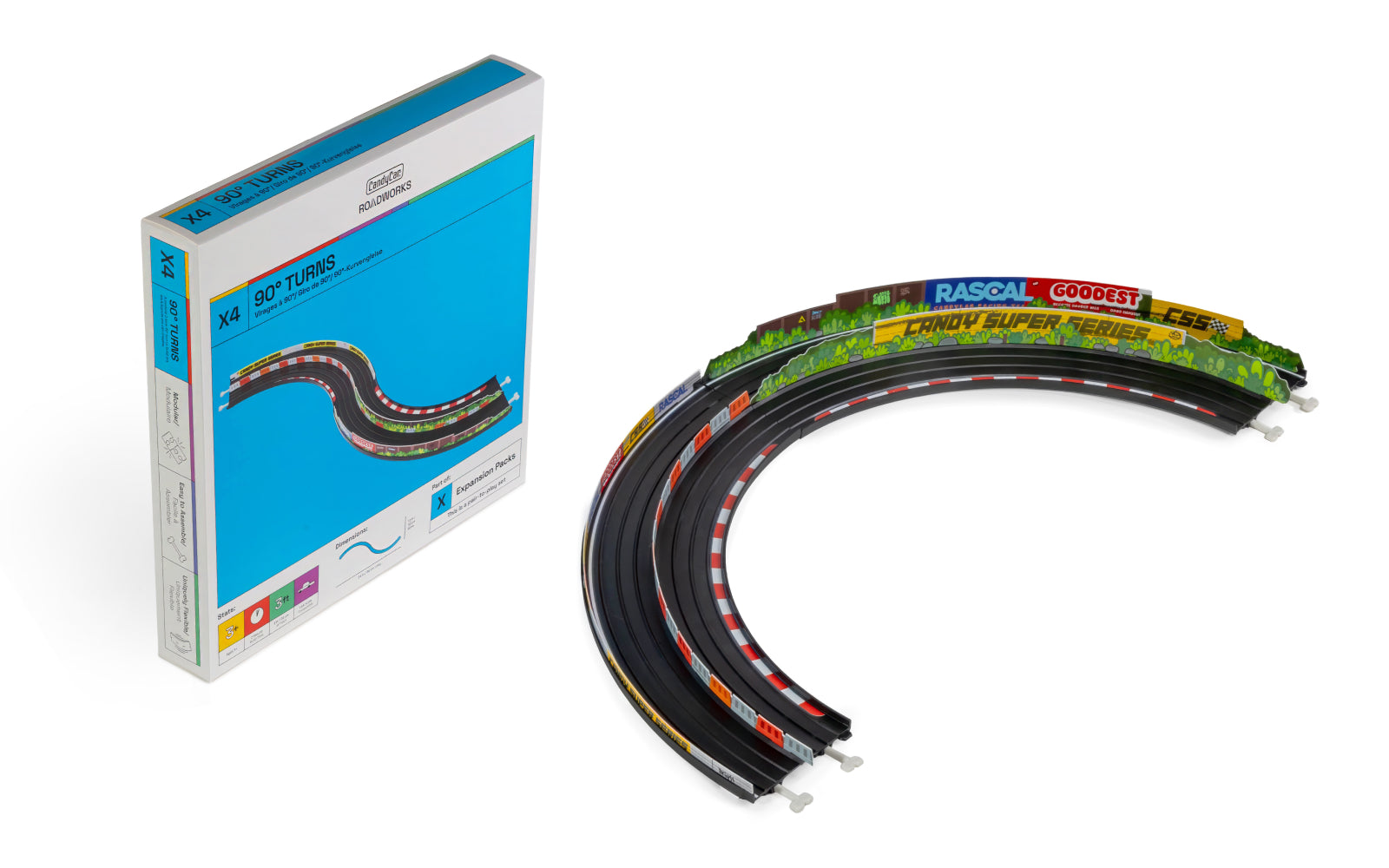Expansion Pack: 90º Turn | Candylab ROADWORKS Track | 2ft Two-Lane 90° Turns | Ages 3+ | Compatible with 1:64 Diecast - Niksstuff
