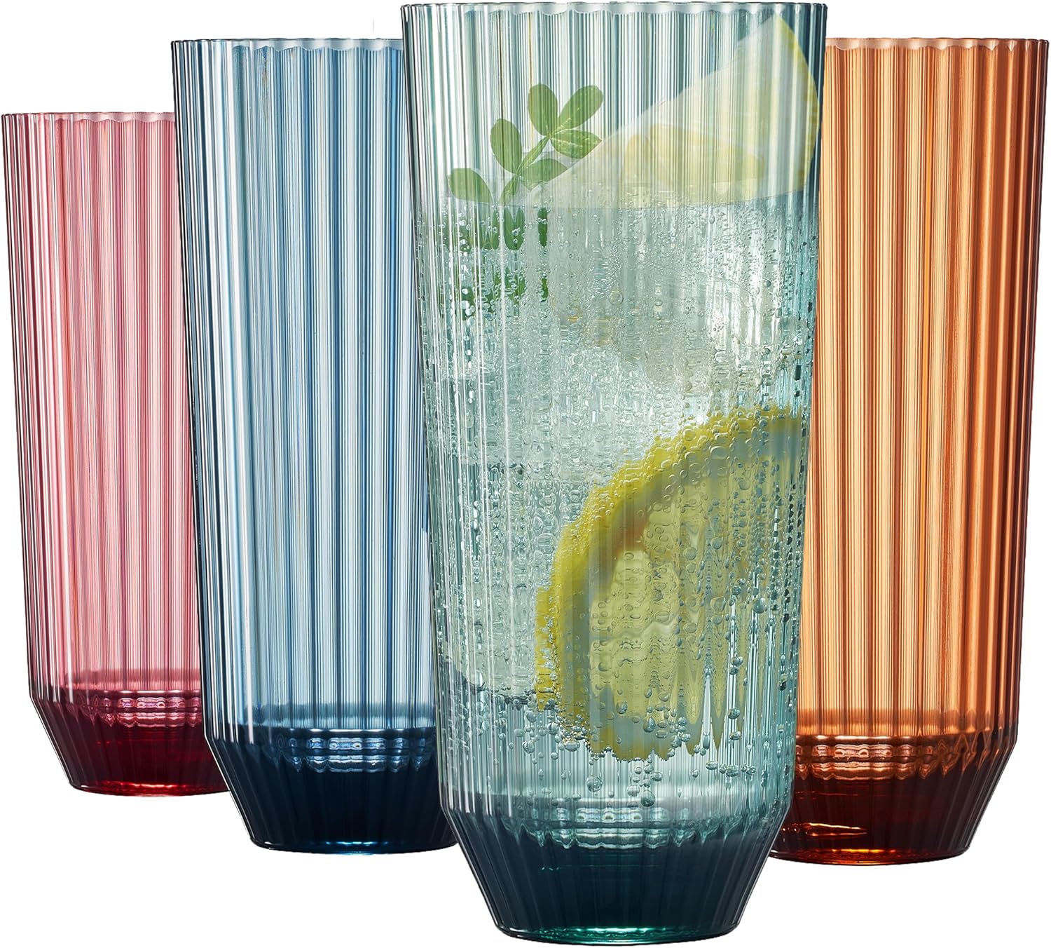 Khen Ribbed Drinking Glasses | Set of 4 | Shatterproof Tritan Acrylic | Indoor & Outdoor | Khen Site - Niksstuff