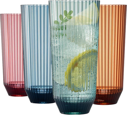 Khen Ribbed Drinking Glasses | Set of 4 | Shatterproof Tritan Acrylic | Indoor & Outdoor | Khen Site - Niksstuff
