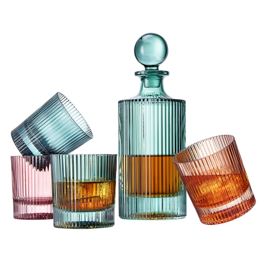 Khen Ribbed Glass Decanter Set with 4 Glasses