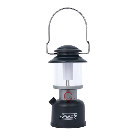 Coleman Classic rechargeable LED lantern in black with handle and red power gauge