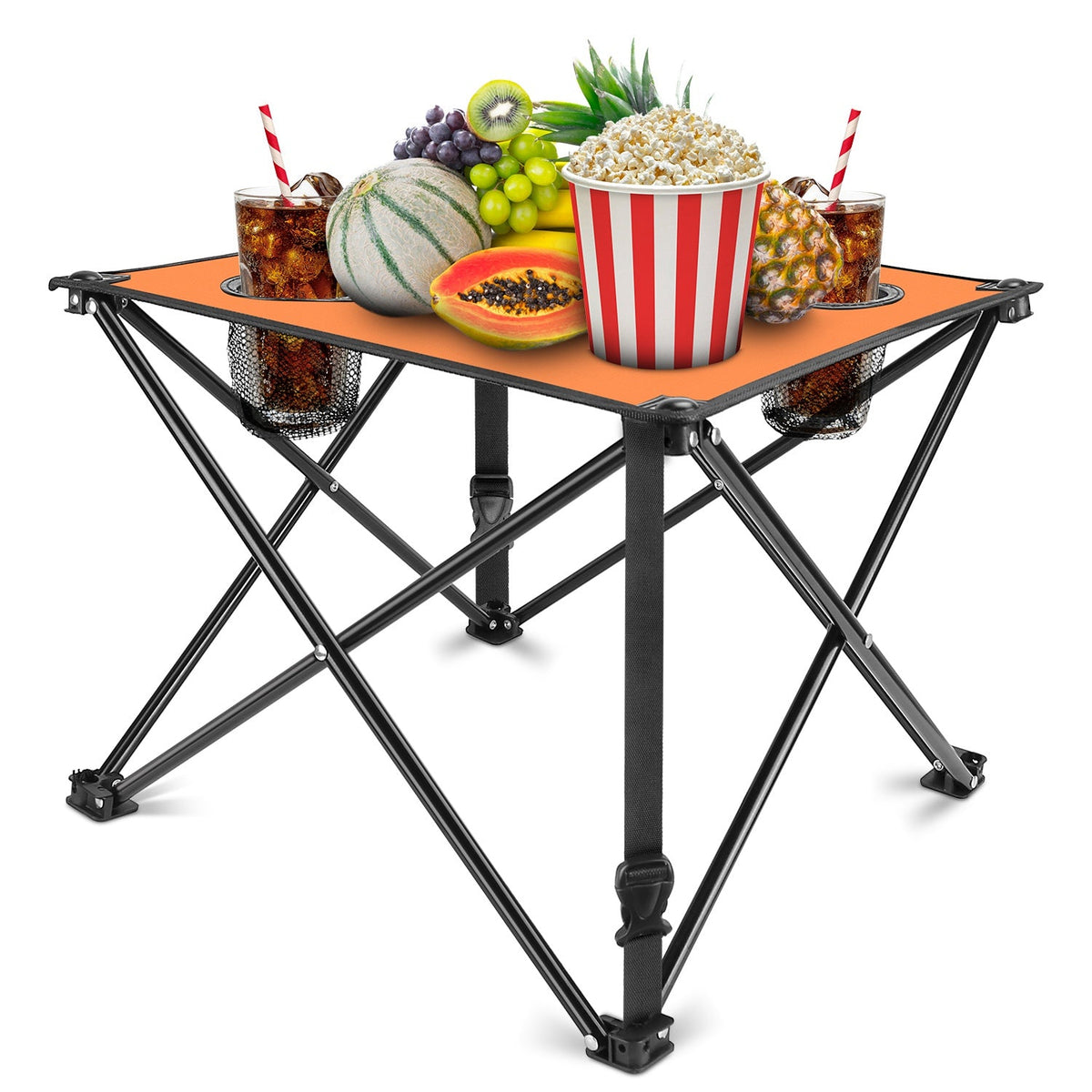 LakeForest Folding Camping Table with 2 Cup Holders – 600D Oxford, 44 lb Capacity | 18.5"x18.5" | 2.2 lbs | 1-Pc & 2-Pc Sets