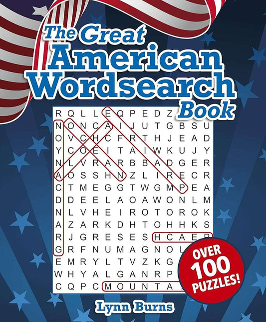 Great American word search book cover, over 100 puzzles, by Lynn Burns