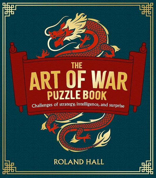 Strategy puzzle book with "The Art of War Puzzle Book" title and dragon cover art