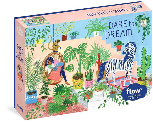 1,000-piece jigsaw puzzle box with jungle illustration and text "DARE to DREAM"