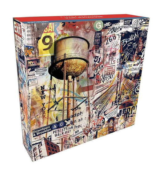 1,000-piece jigsaw puzzle box with illustrated Brooklyn city scenes