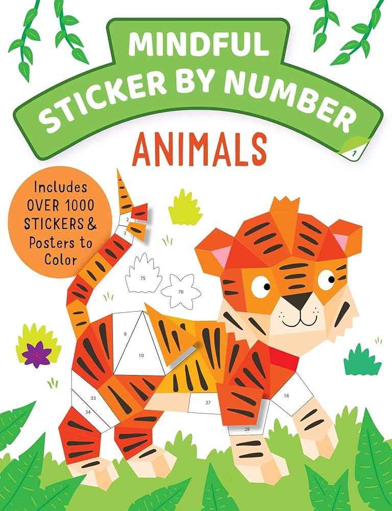 Mindful Sticker By Number: Animals | 12 Animal Scenes | Sticker Activity Book | Ages 6+