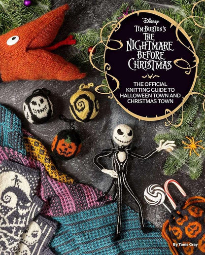 The Nightmare Before Christmas knitting guide cover with knitted character designs