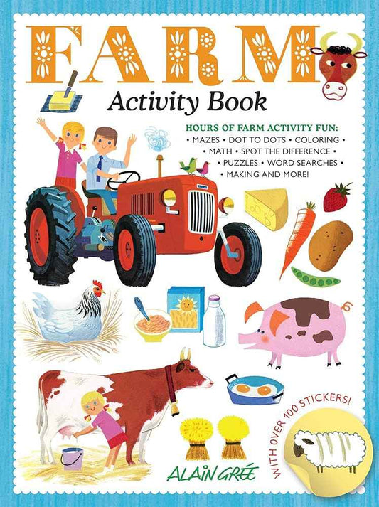 Farm activity book with tractor, farm animals, and over-100 stickers, Ages 3–6