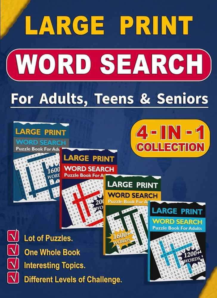 Word Search for Adults | Large Print | 4-in-1 | 170+ Puzzles | Brain Games Activity Book