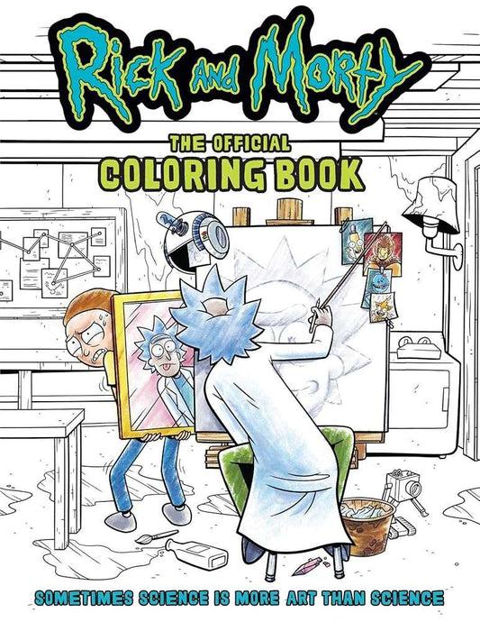 Rick and Morty official coloring book cover with characters and title text