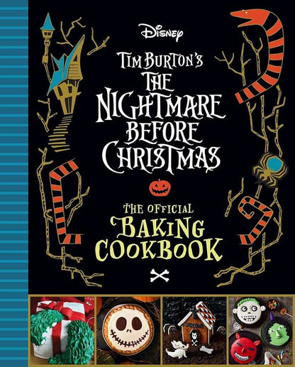 The Nightmare Before Christmas baking cookbook, black cover with colorful character and dessert art