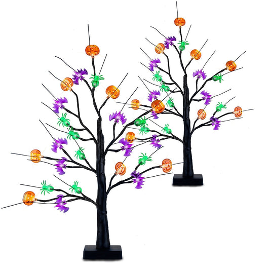 LJG 1.97ft Lighted Halloween Trees with Timer - 2 Pack