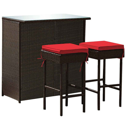 3-Piece Patio Rattan Wicker Bar Table & Stools Dining Set