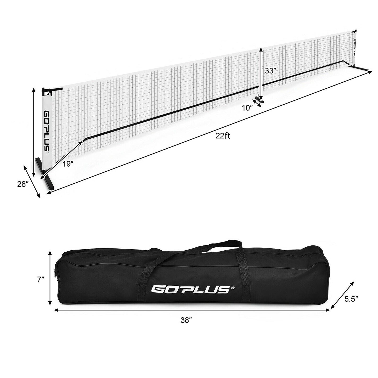 22 FT Portable Pickleball Net Set | 25mm Steel Frame | Fiberglass Post | 600D Oxford Bag | Indoor & Outdoor