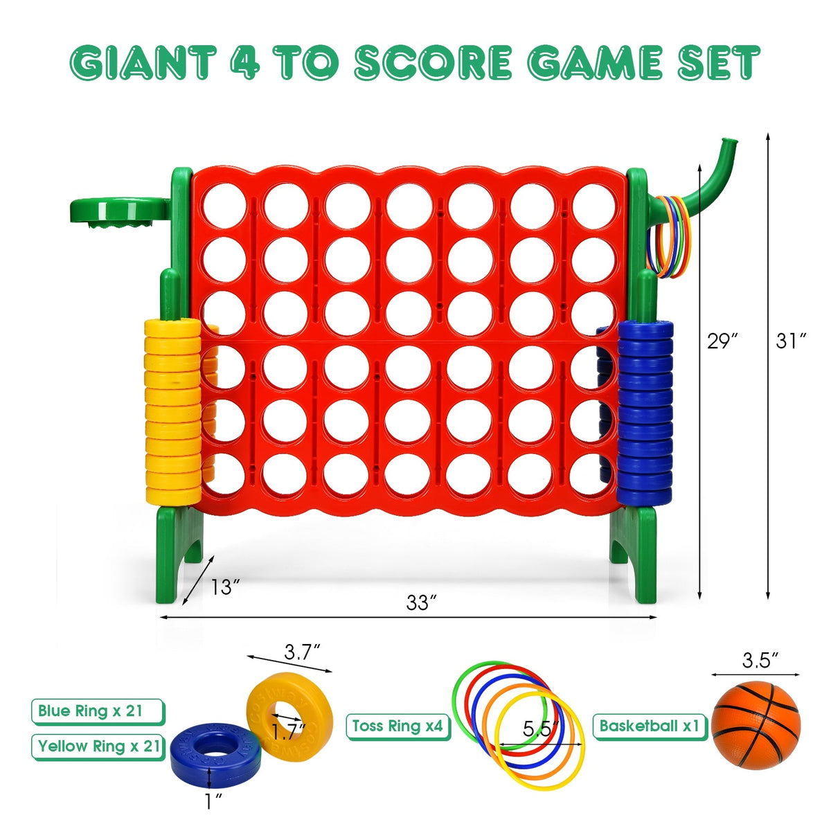 2.5 ft 4-to-Score Giant Game Set with Basketball Hoop and Toss Rings