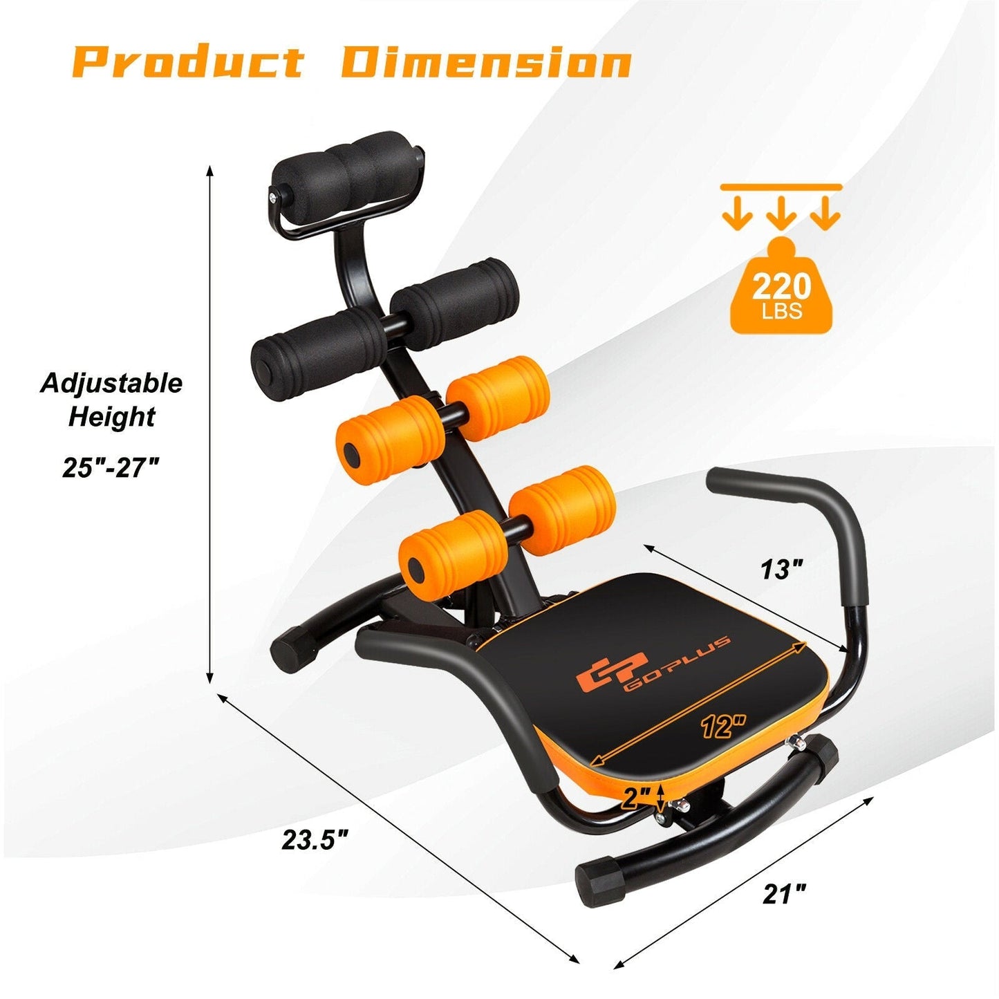 Abdominal Trainer Crunch Bench | 3-Level Adjust | Pivoting Rollers | Spring Resistance | Multi-Use
