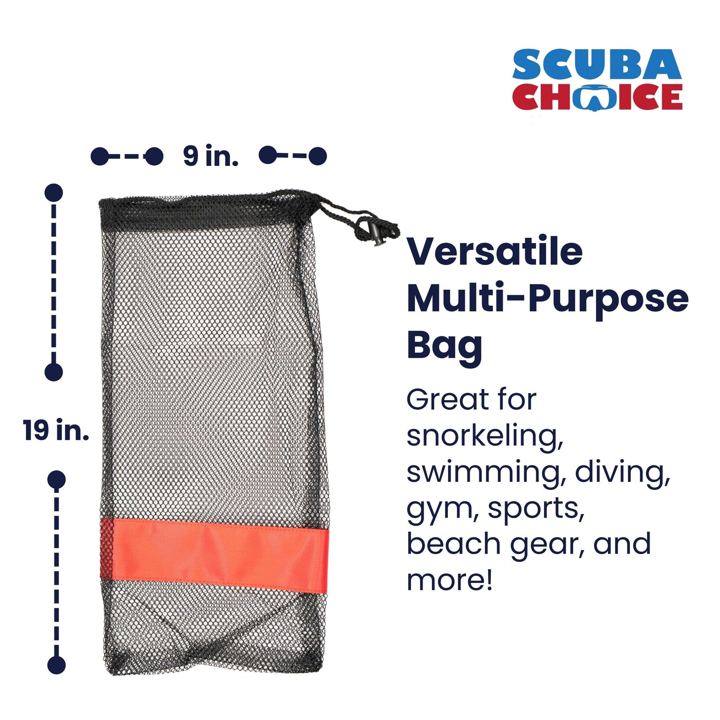 Drawstring Mesh Bag with Red Handle Bar 19" x 9" by Scuba Choice - Niksstuff