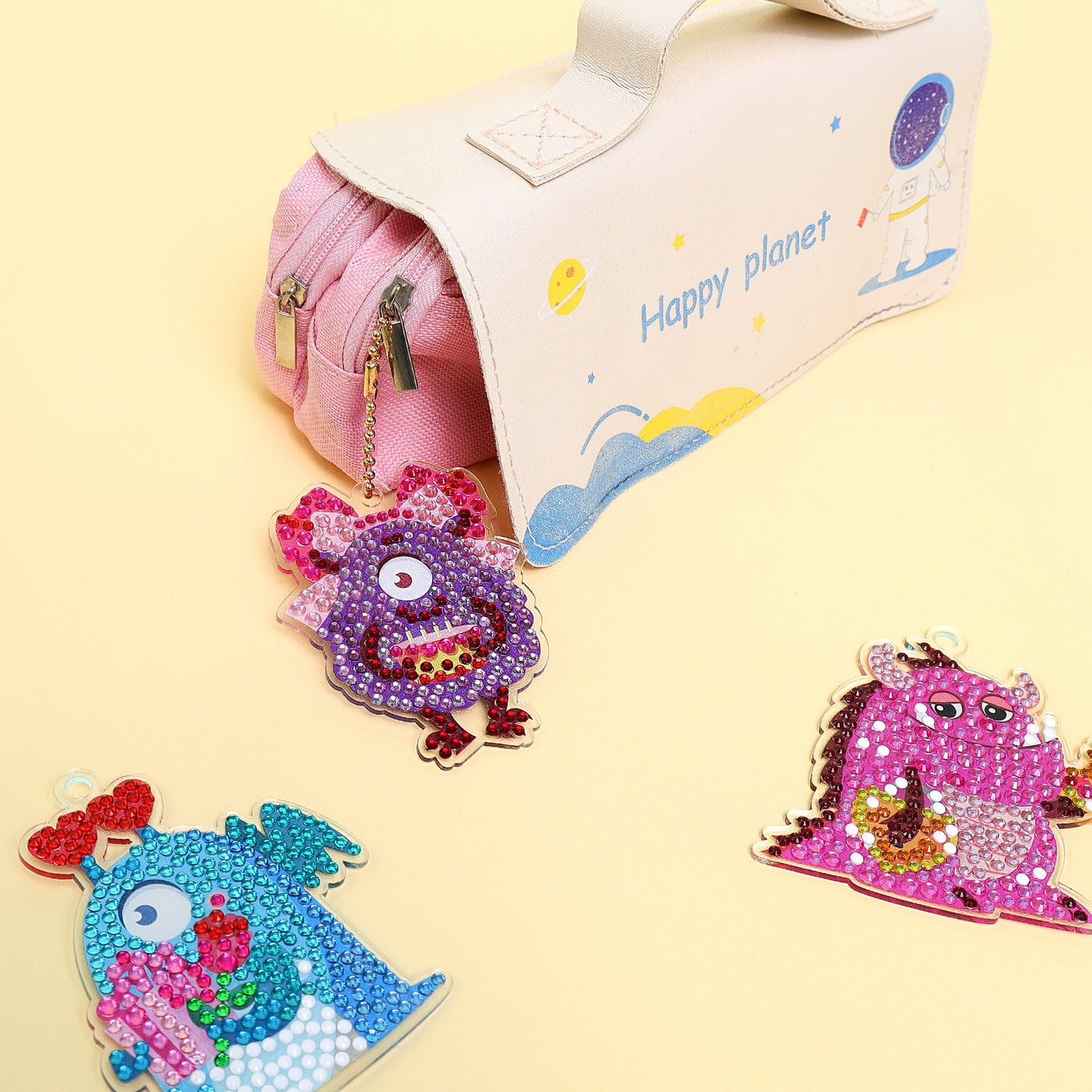 Monsters Diamond Art Keychain Kit | Set of 15 Charms for Kids & Teens - Niksstuff