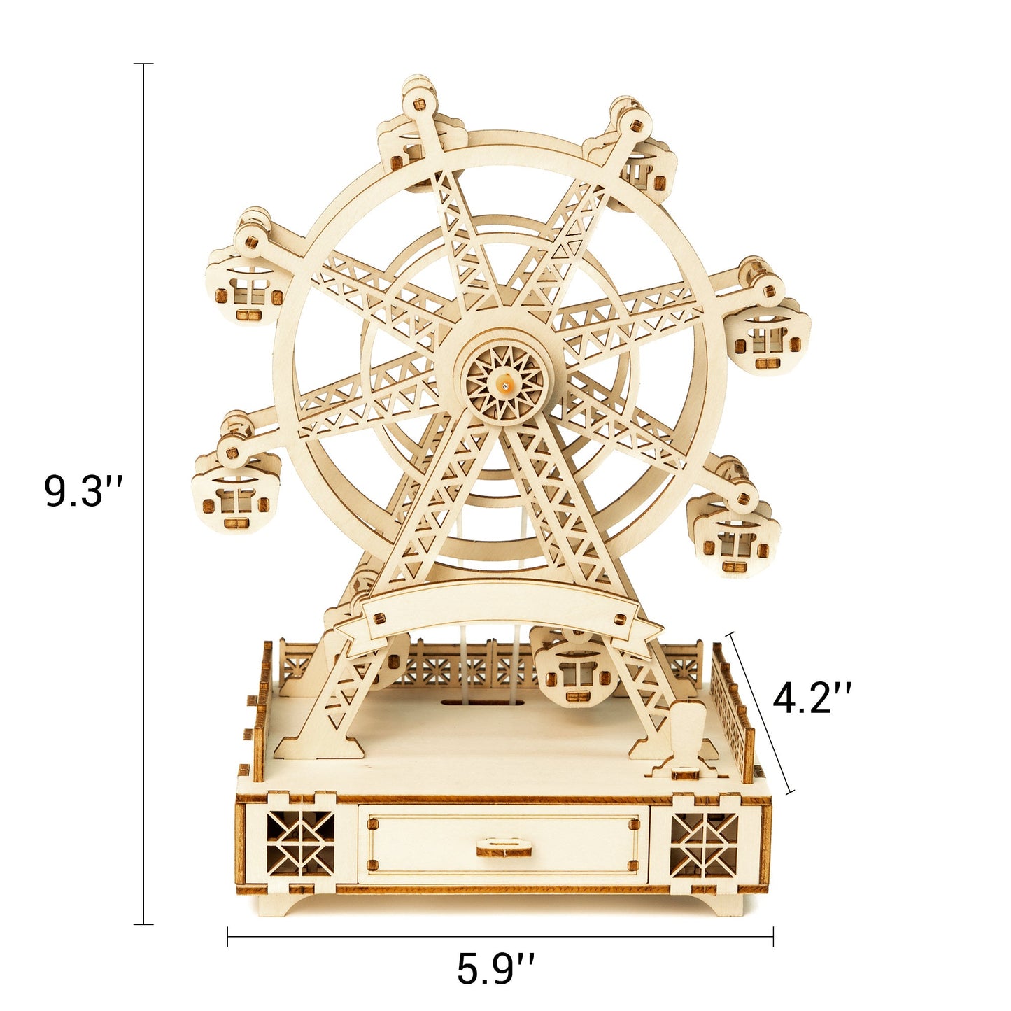 DIY Wooden Ferris Wheel Music Box Kit | Laser-Cut Wood | Rotating Ferris Wheel | 8 Music Options