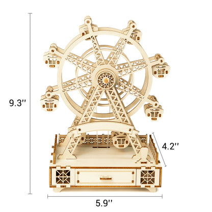 DIY Wooden Ferris Wheel Music Box Kit | Laser-Cut Wood | Rotating Ferris Wheel | 8 Music Options