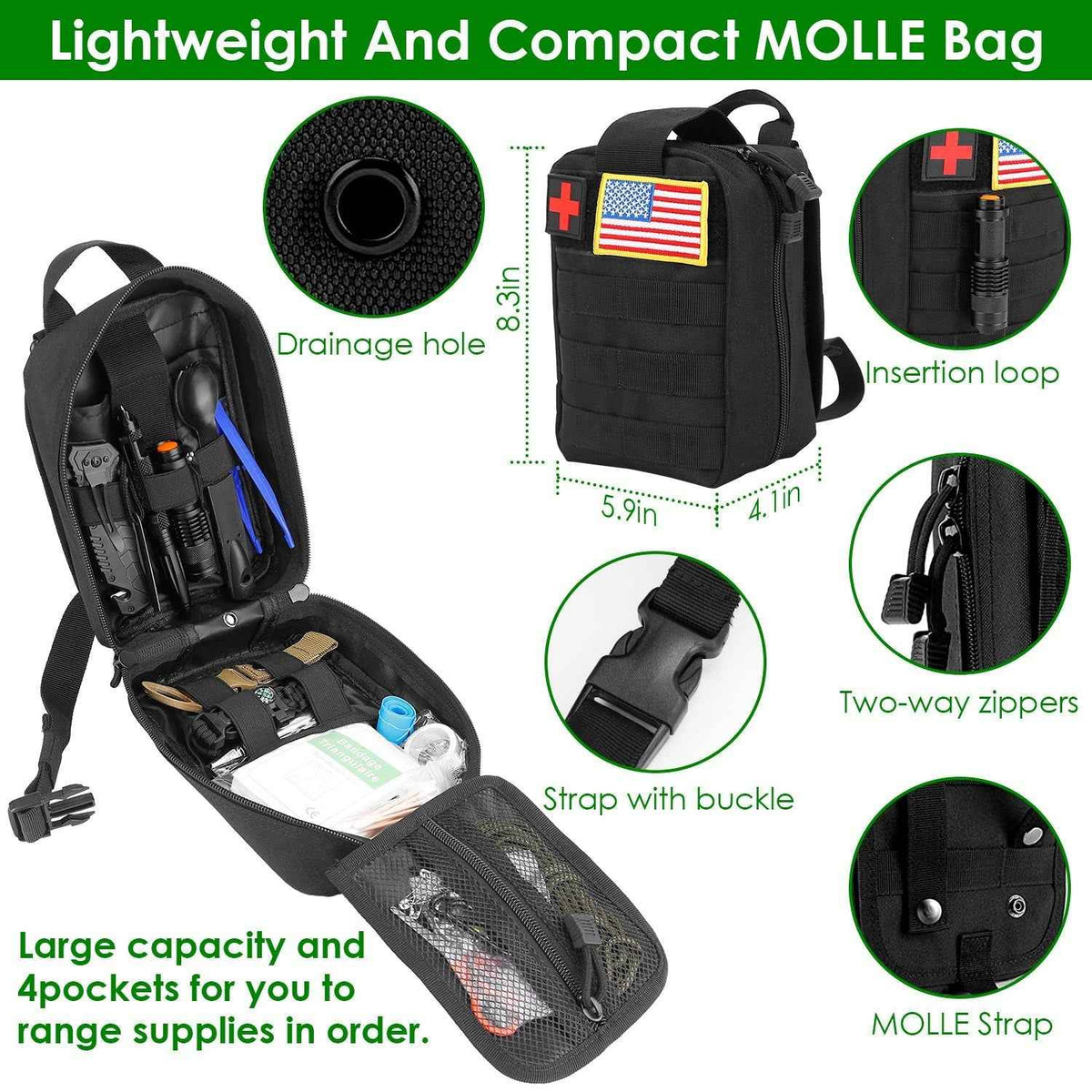 47-Piece Emergency Survival Kit – EDC Gear, First Aid Supplies & Survival Tools | Compact Pouch | Hiking & Camping