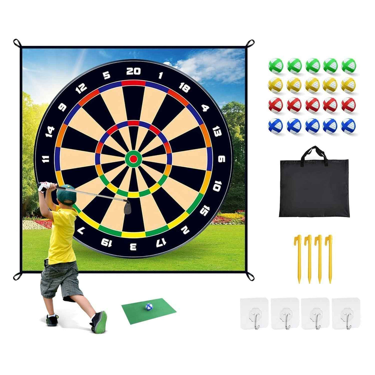 Golf Chipping Dart Game Mat Set with Sticky Balls and Carry Bag