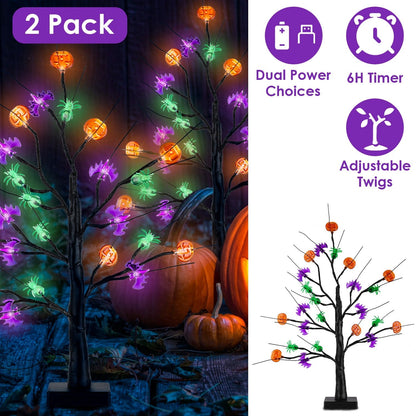 LJG 1.97ft Lighted Halloween Trees with Timer - 2 Pack