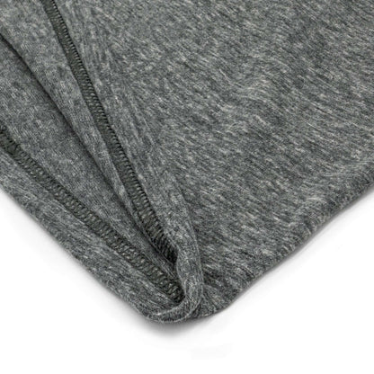 Gray T-shirt bottom hem detail with double-stitched edge