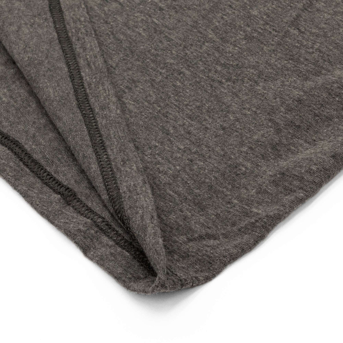 Graphite heather T-shirt hem with double-stitched edge