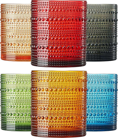 Hobnail acrylic lowball glasses set of 6 with raised dot texture, assorted colors