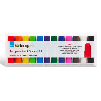 KINGART Tempera Paint Sticks - 24-Color Set, Washable & Mess-Free