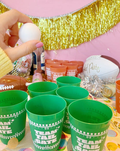Gameday Party Pong Set | 12 Reusable 16oz Cups + 2 Balls | Team Tailgate vs Team Touchdown | Packed Party - Niksstuff