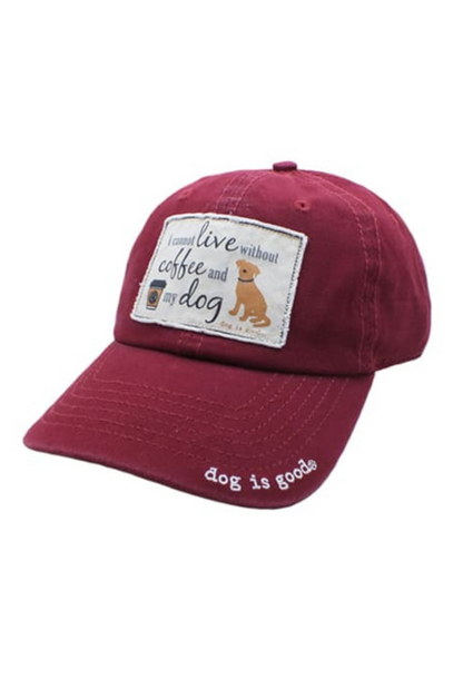 Dog is Good — Coffee and My Dog Hat | Patch Design | Red-Maroon | Velcro Strap