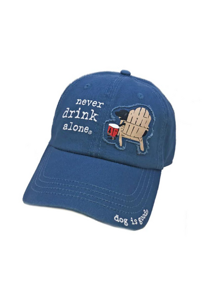 Dog is Good — Never Drink Alone Hat | Embroidered | Classic Blue | Velcro Strap