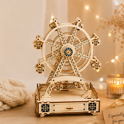 DIY Wooden Ferris Wheel Music Box Kit | Laser-Cut Wood | Rotating Ferris Wheel | 8 Music Options
