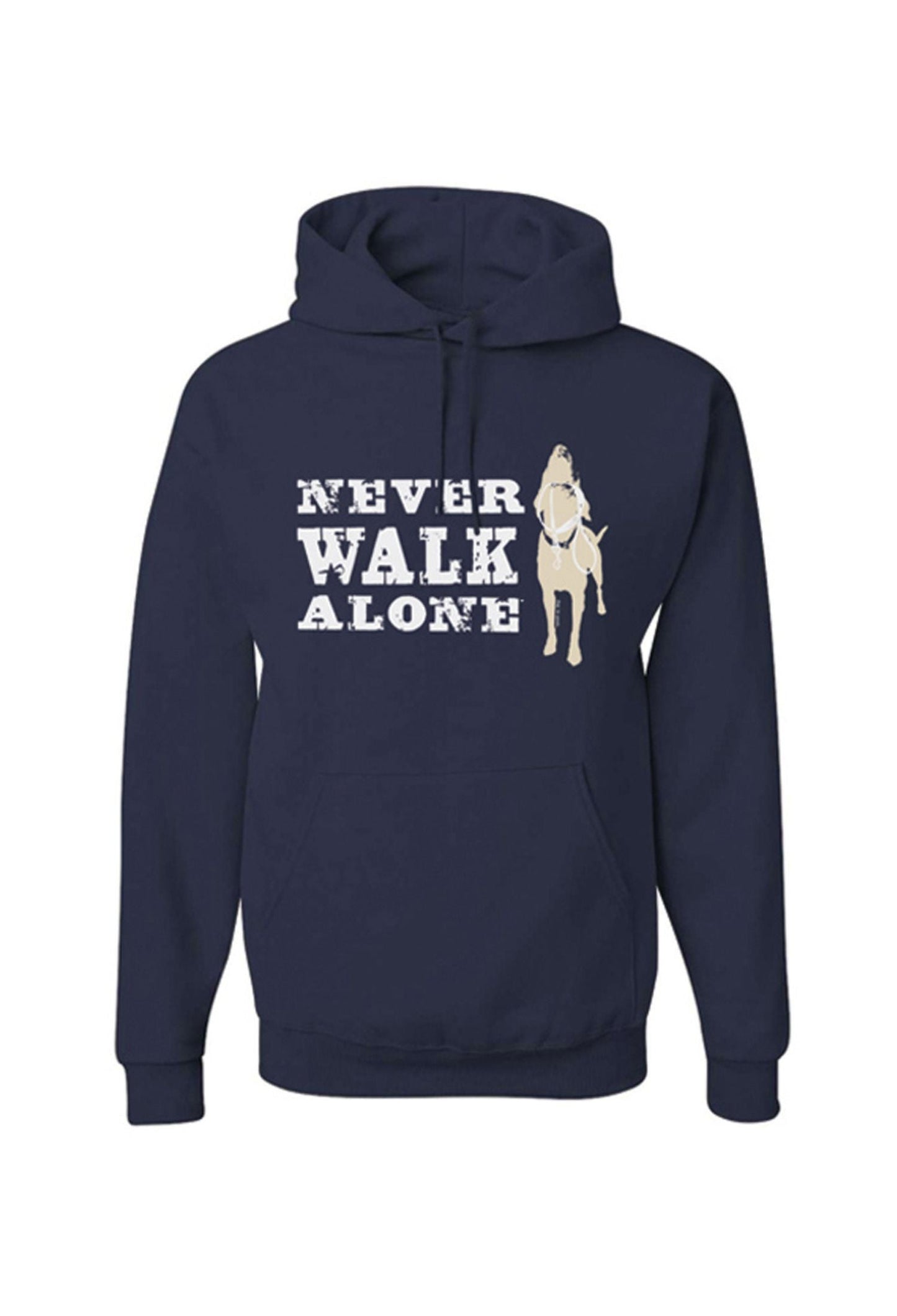 Dog is Good — Never Walk Alone Hoodie | Navy | Front & Back Graphic | 70/30 Cotton-Poly | S–2XL