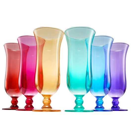 Set of 6 acrylic hurricane glasses in assorted red, pink, amber, teal, blue, and purple