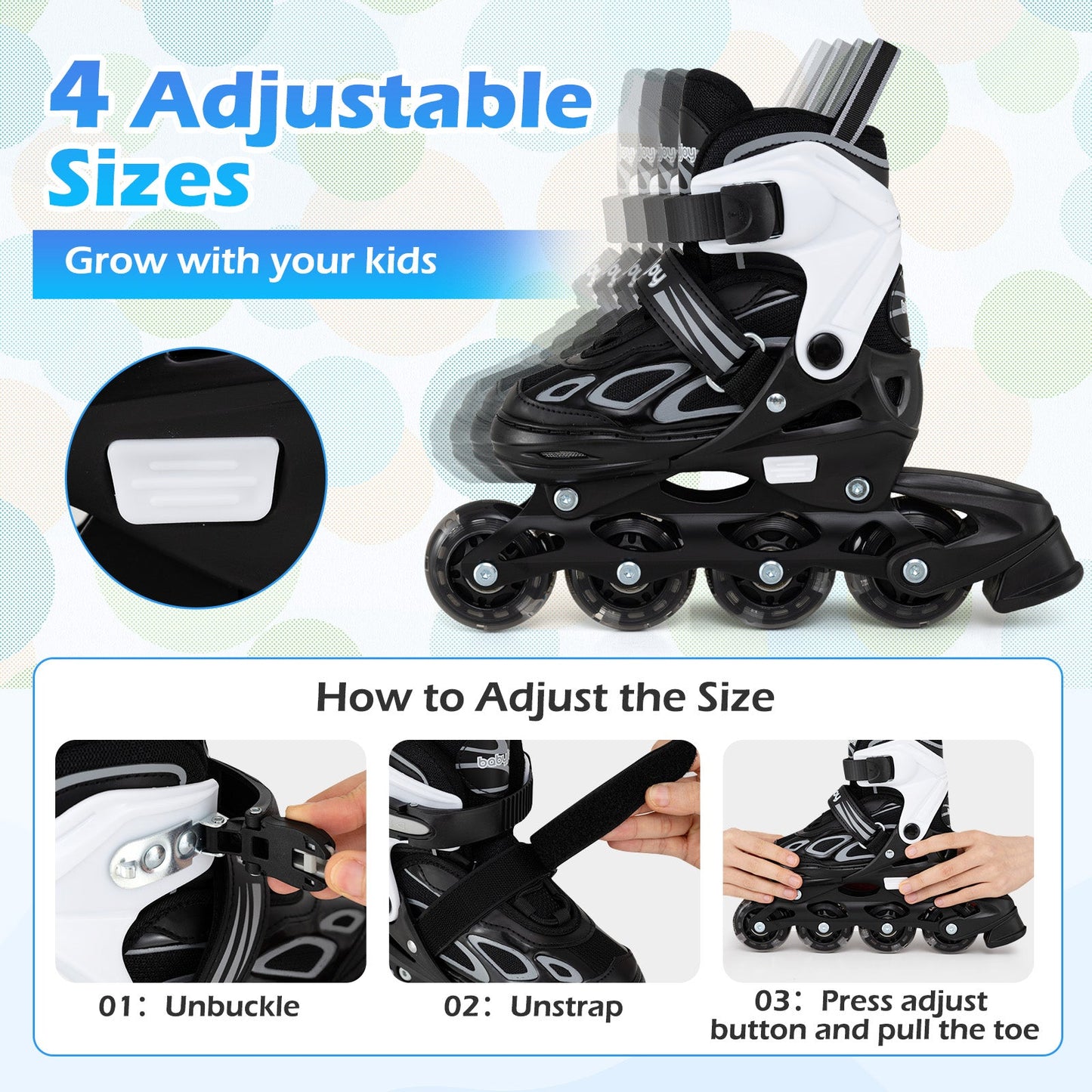 Adjustable Kids' Inline Skates | Ages 5-14 | Boys & Girls - Niksstuff
