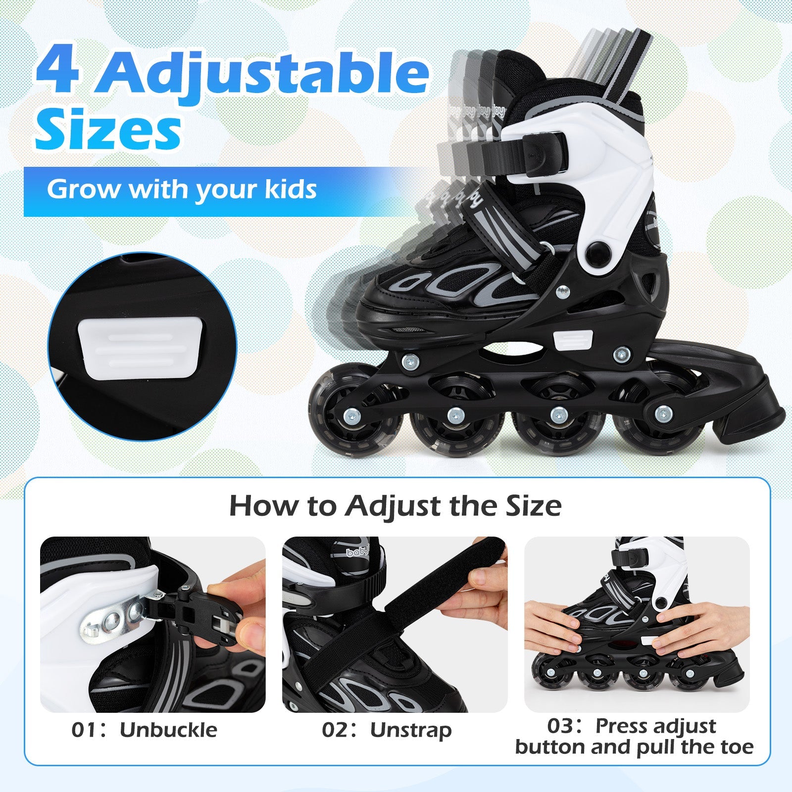 Adjustable Kids' Inline Skates | Ages 5-14 | Boys & Girls - Niksstuff