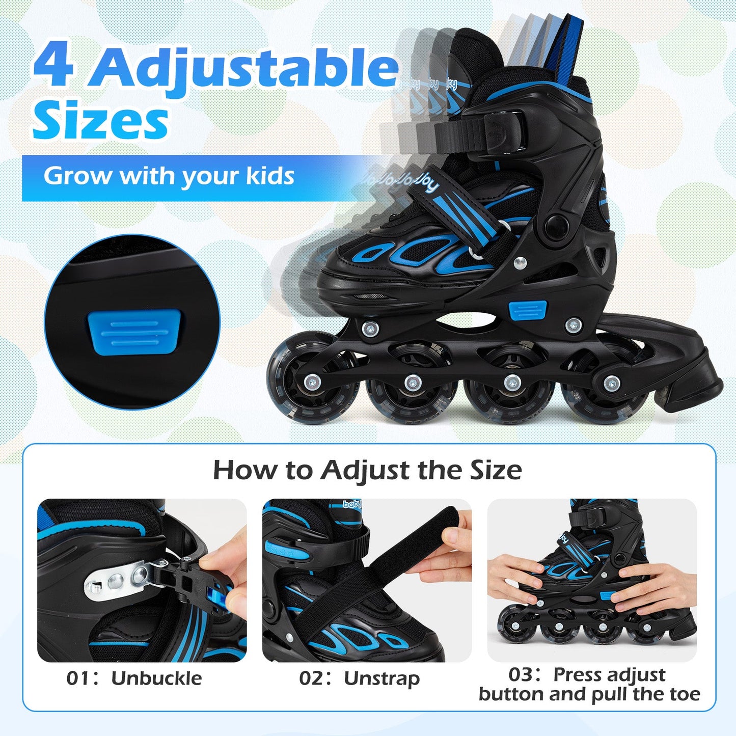 Adjustable Kids' Inline Skates | Ages 5-14 | Boys & Girls - Niksstuff