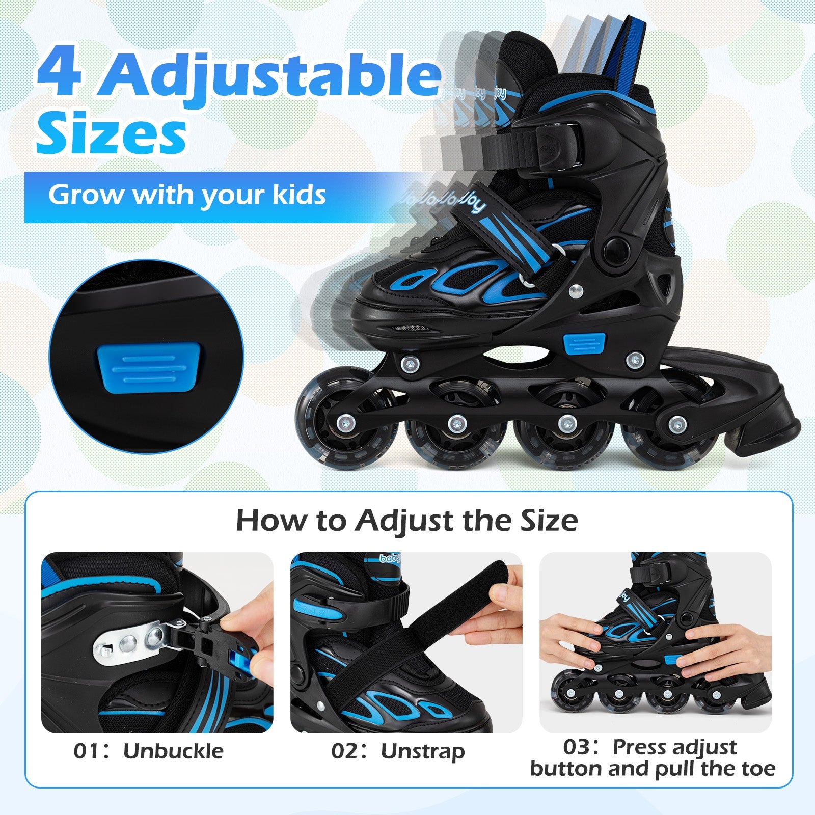 Adjustable Kids' Inline Skates | Ages 5-14 | Boys & Girls - Niksstuff