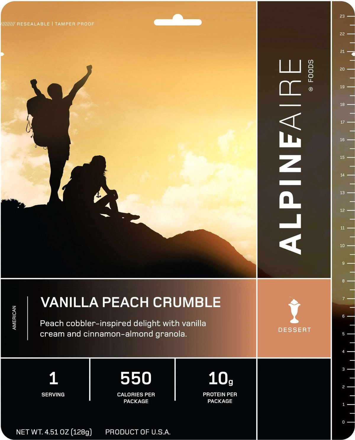 Vanilla Peach Crumble cook-in-pouch dessert, 2 servings, front package label