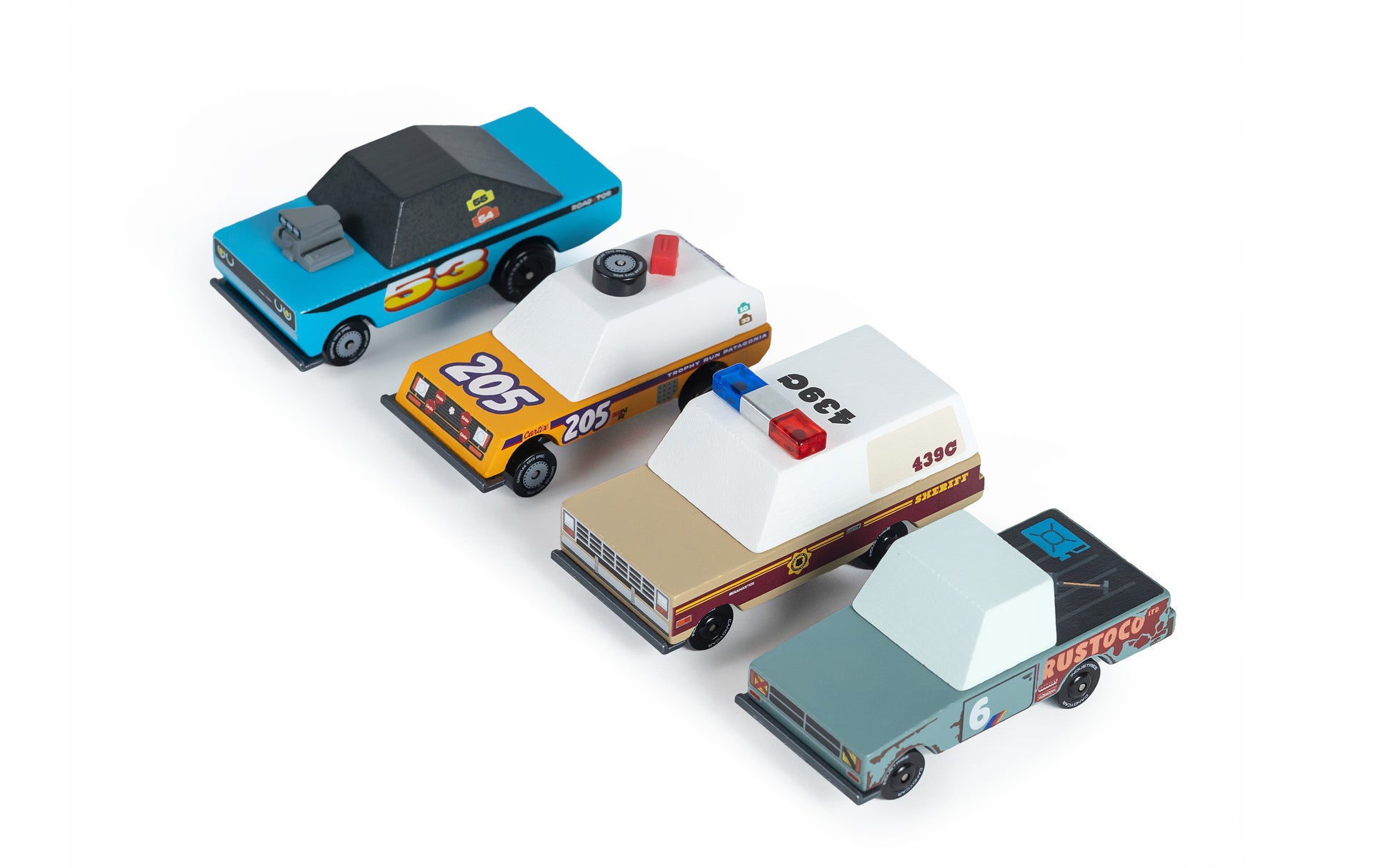 Rust Patrol 4-Pack | Candylab CANDYCAR TOONS | Wooden & Diecast Toy Cars | Ages 3+ | Collectible Bundle - Niksstuff