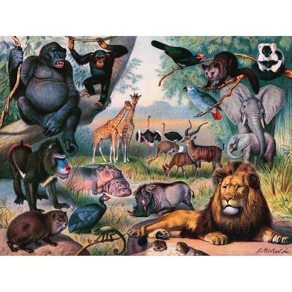 Animals of Africa Jigsaw Puzzle | 1000 Pieces | 26.625"x19.25" | Vintage Illustration | Made in USA - Niksstuff