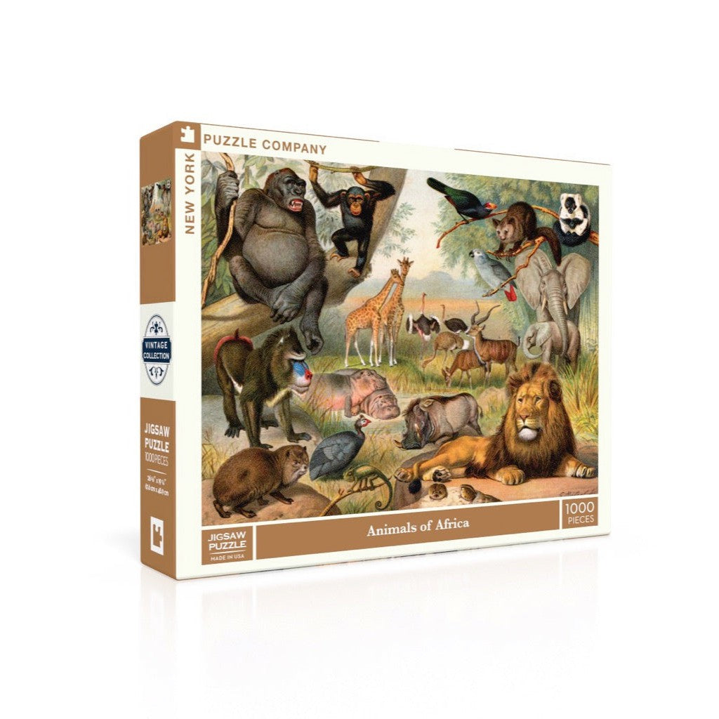 Animals of Africa Jigsaw Puzzle | 1000 Pieces | 26.625"x19.25" | Vintage Illustration | Made in USA - Niksstuff