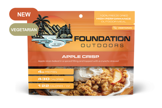 Vegetarian freeze-dried apple crisp pouch, 430 calories per serving