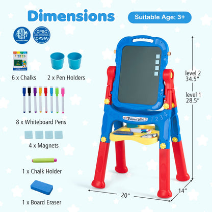 Kids Art Easel with Adjustable Height & 22 Accessories | 4-in-1 | Ages 3+