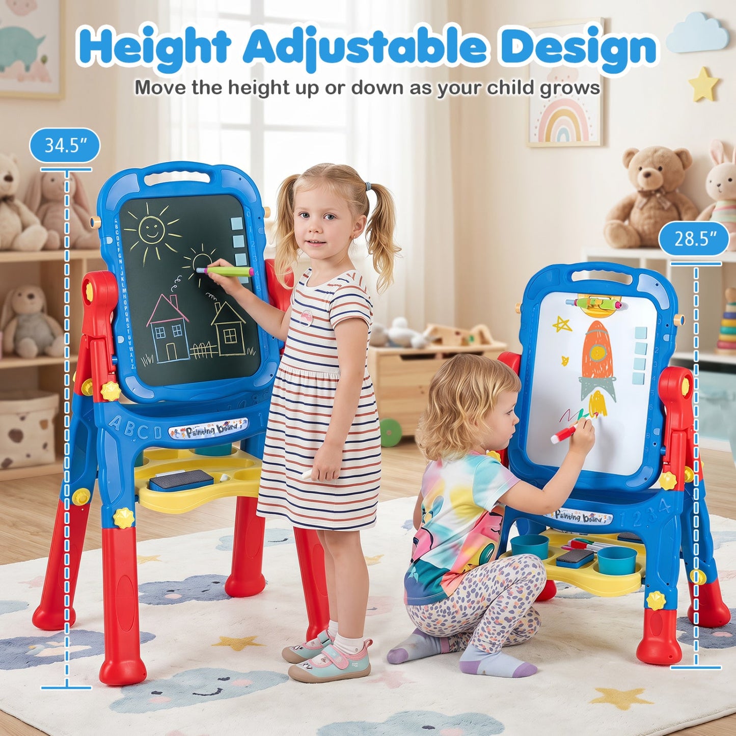 Kids Art Easel with Adjustable Height & 22 Accessories | 4-in-1 | Ages 3+